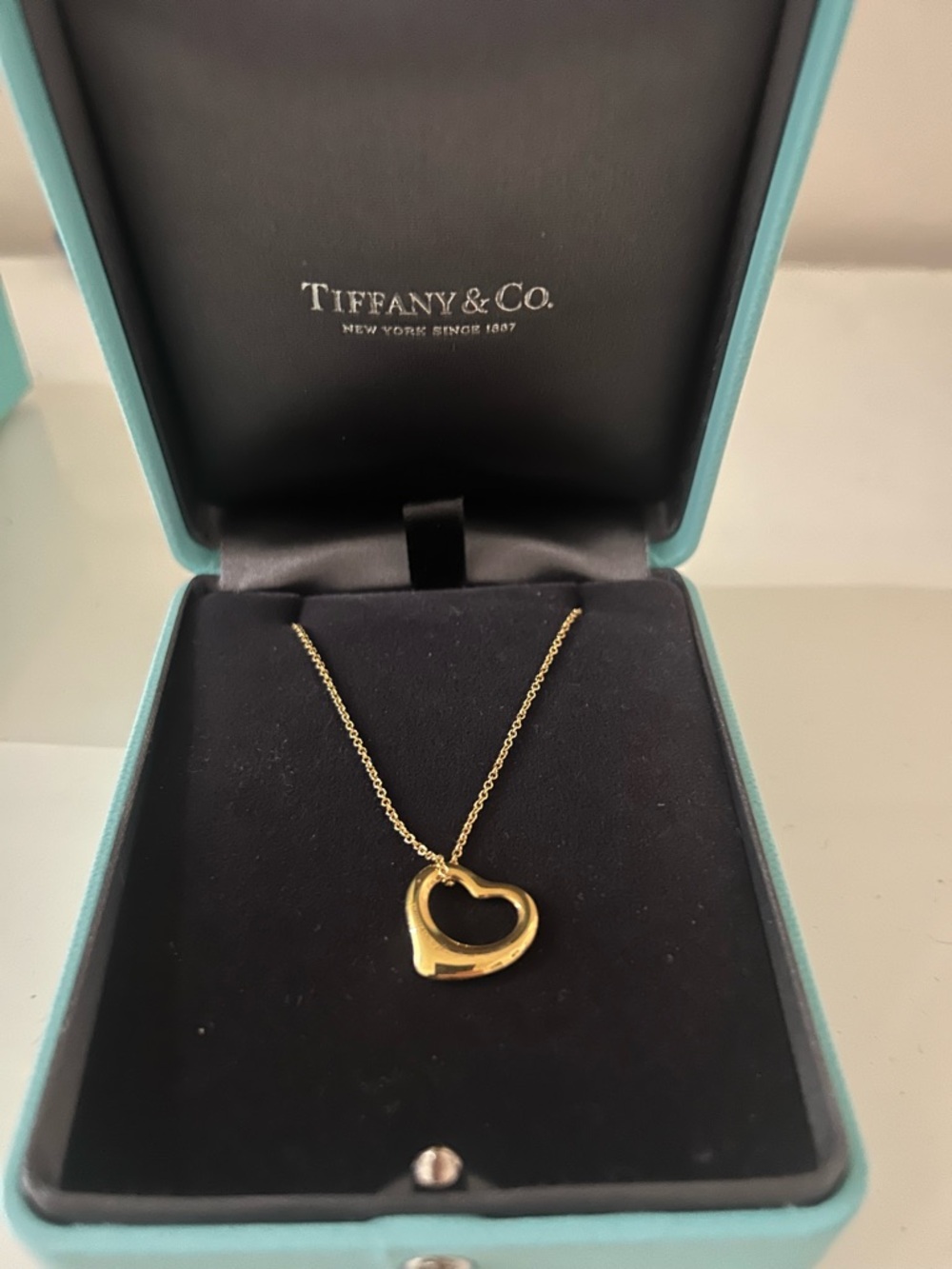 Tiffany & Co. Gold Open Heart Pendant Necklace